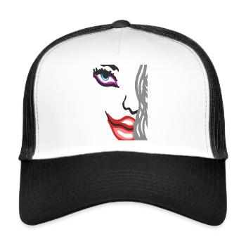 Art Face - Model Portrait Face with Red Lips - Trucker Cap - white/black - Front