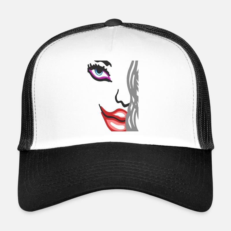 Art Face - Model Portrait Face with Red Lips Trucker Cap
