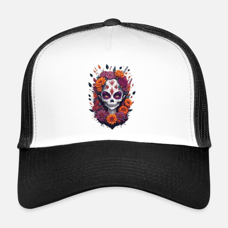 La Catrina 3 - Trucker Cap - Weiß/Schwarz