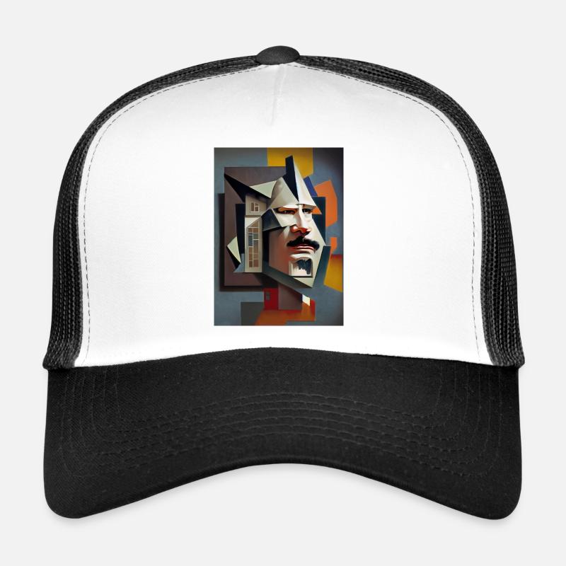 Kubisches Porträt: Fragmentiertes Gesicht - Trucker Cap - Weiß/Schwarz