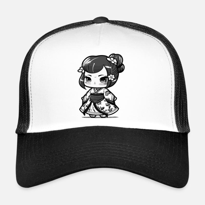 Chibi Geisha - Trucker Cap - white/black