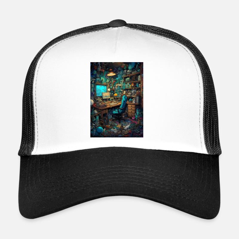 Wohnraum eines Computer Nerds - Trucker Cap - Weiß/Schwarz