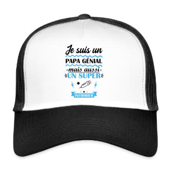 papa génial infirmier, cadeau fête des pères - Casquette trucker  - blanc/noir - Devant