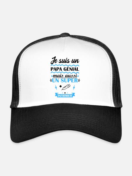 papa génial infirmier, cadeau fête des pères - Casquette trucker  - blanc/noir - Devant