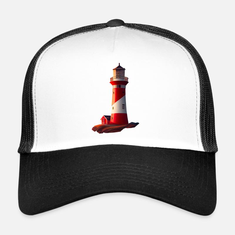 The lighthouse towers high above the steep cliffs Trucker Cap