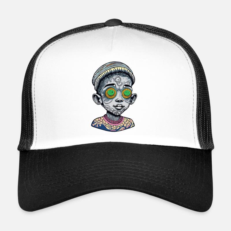 Visage d’enfant de couleur psychédélique avec étrange et profond Casquette trucker 