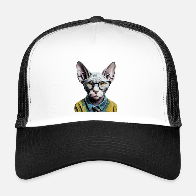 Hipster-Katze Ziggy - Trucker Cap - Weiß/Schwarz