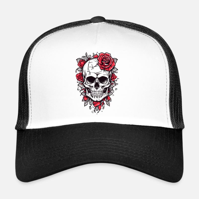 Crâne avec des roses Casquette trucker 