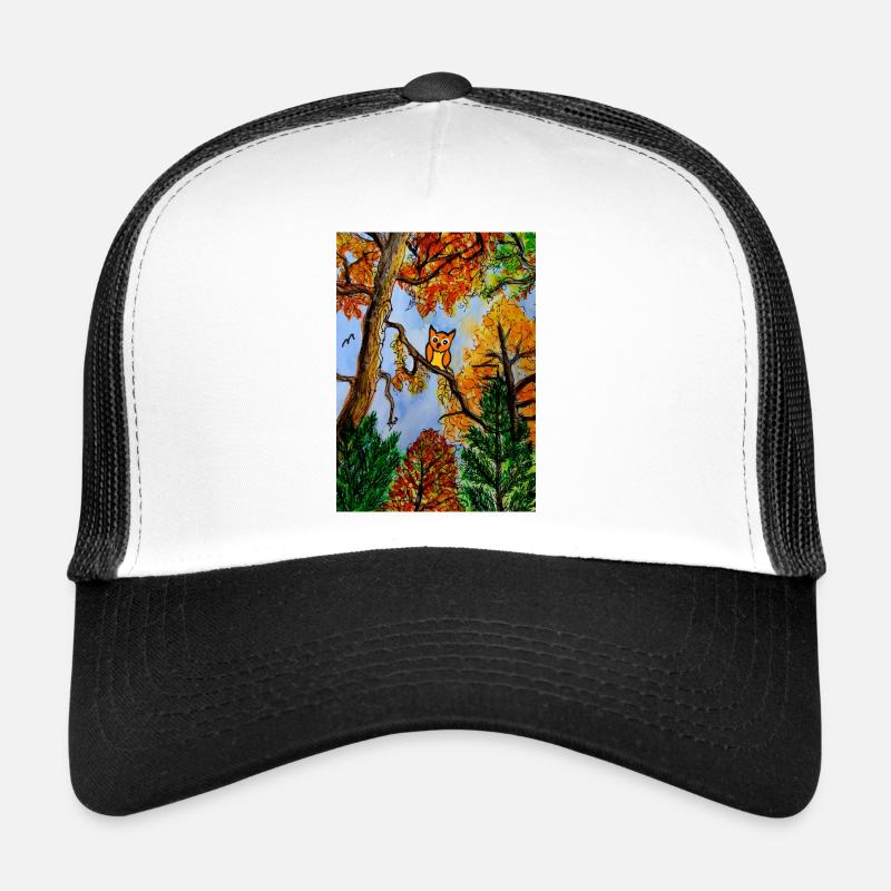 EG Blumen I Herbst I Geschenk I Bunt I Eule - Trucker Cap - Weiß/Schwarz