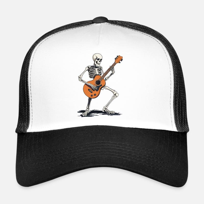 Skelett mit Gitarre - Trucker Cap - Weiß/Schwarz