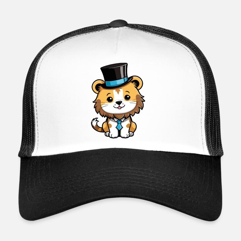 Lion mignon avec un chapeau et une cravate Casquette trucker 