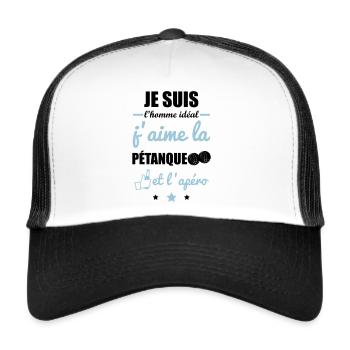 Homme idéal Pétanque, bouliste, humour - Casquette trucker  - blanc/noir - Devant