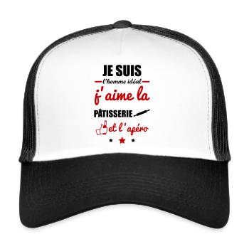 Homme idéal Pâtisserie, pâtissier, patissier - Casquette trucker  - blanc/noir - Devant