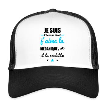 Homme idéal Mécanique, mécano, mécanno,mécanicien - Casquette trucker  - blanc/noir - Devant