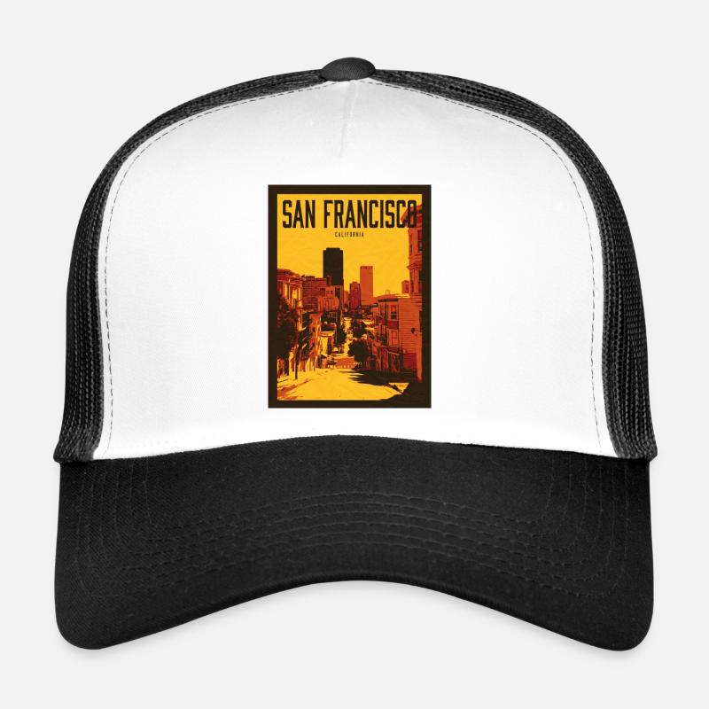 Sun-tinted San Francisco skyline Trucker Cap