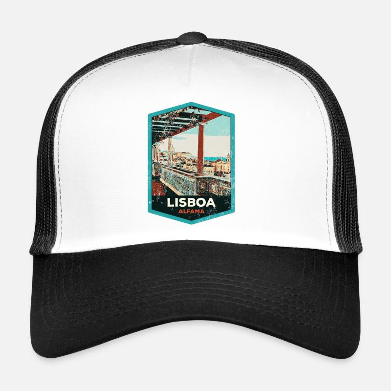 Illustration Alfama, Lissabon - Trucker Cap - Weiß/Schwarz