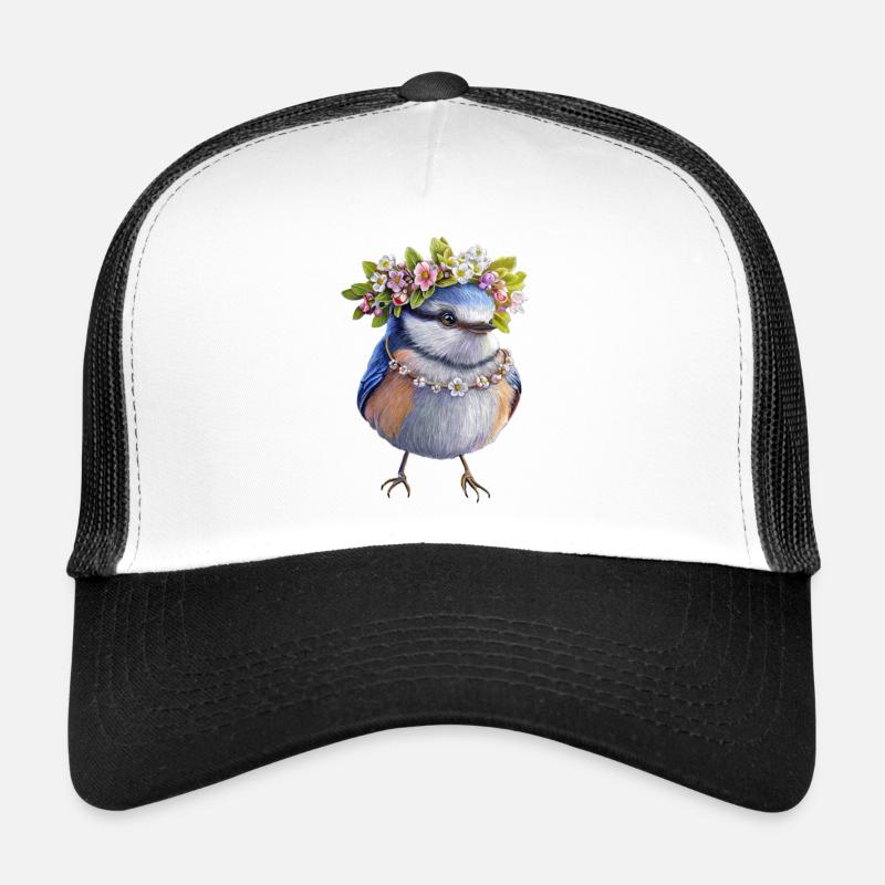 Bird Floral Wreath - Trucker Cap - white/black