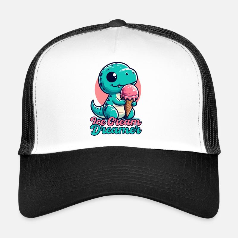 Eiscreme Träumer süßer T-Rex mit Eis Geschenk - Trucker Cap - Weiß/Schwarz
