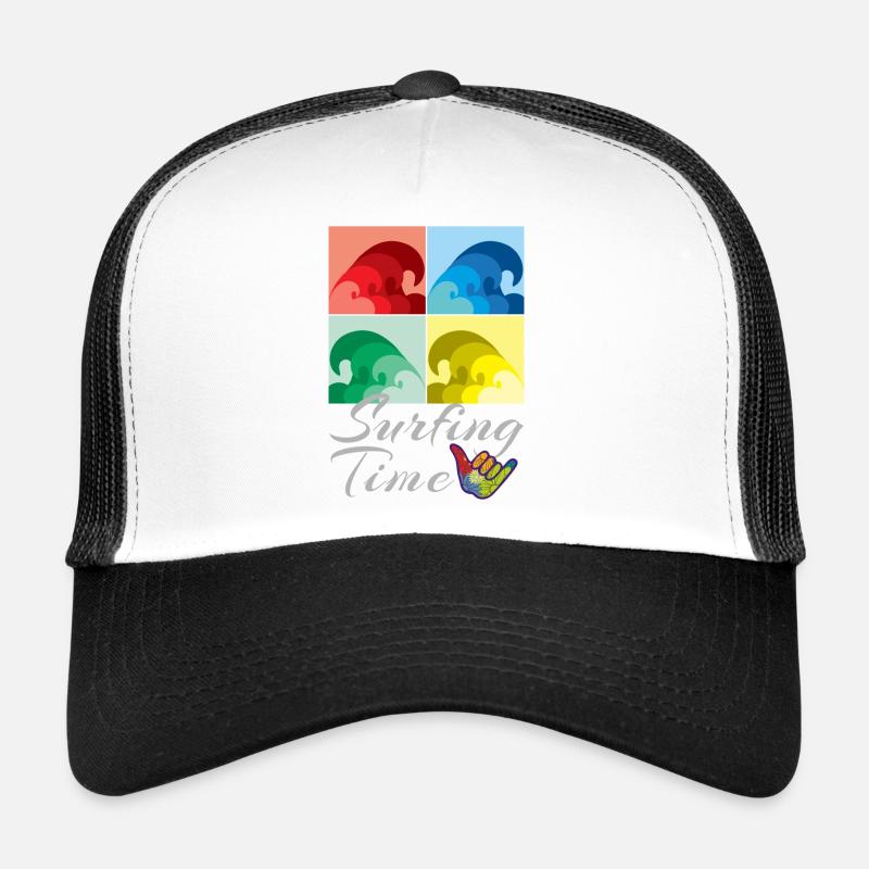 Surfen, Surfen, Surfzeit - Trucker Cap - Weiß/Schwarz