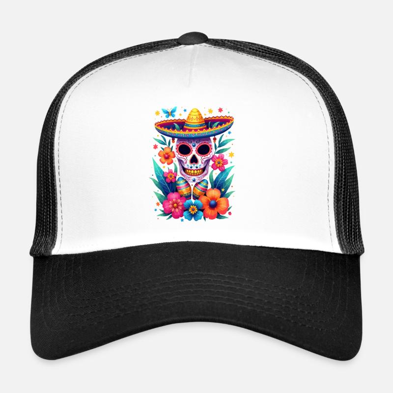 Crâne d’héritage hispanique avec fleurs Casquette trucker 
