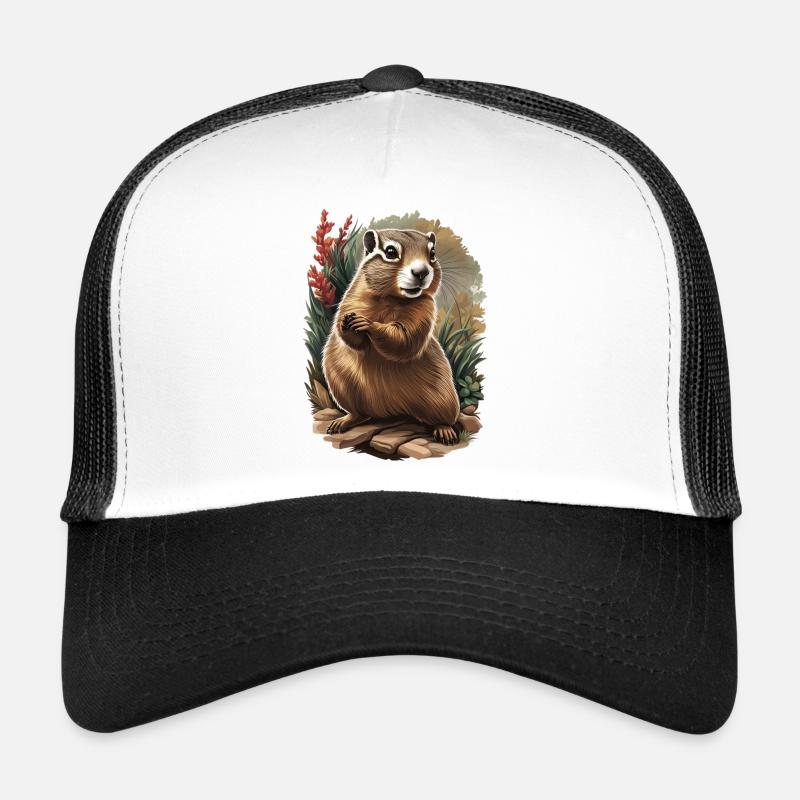 Curious garden groundhog Trucker Cap