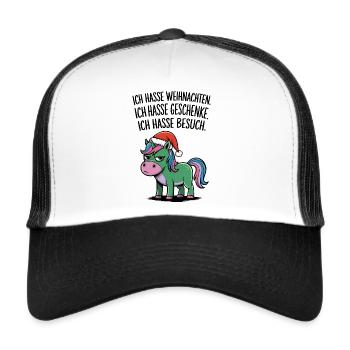 Weihnachtsmuffel Ich hasse Weihnachten Einhorn - Trucker Cap - Weiß/Schwarz - Vorne