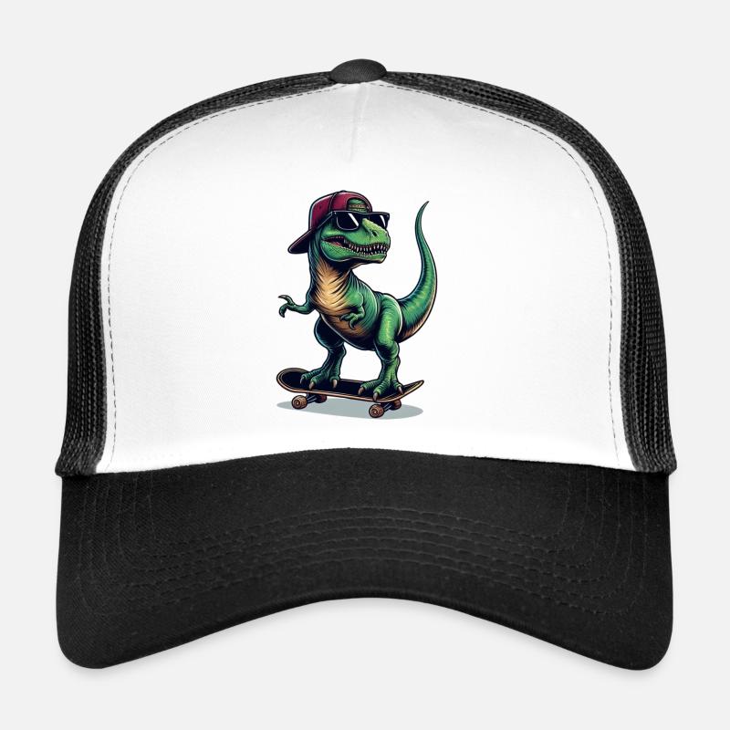 SSW35 Dino on Skateboard - Trucker Cap - white/black