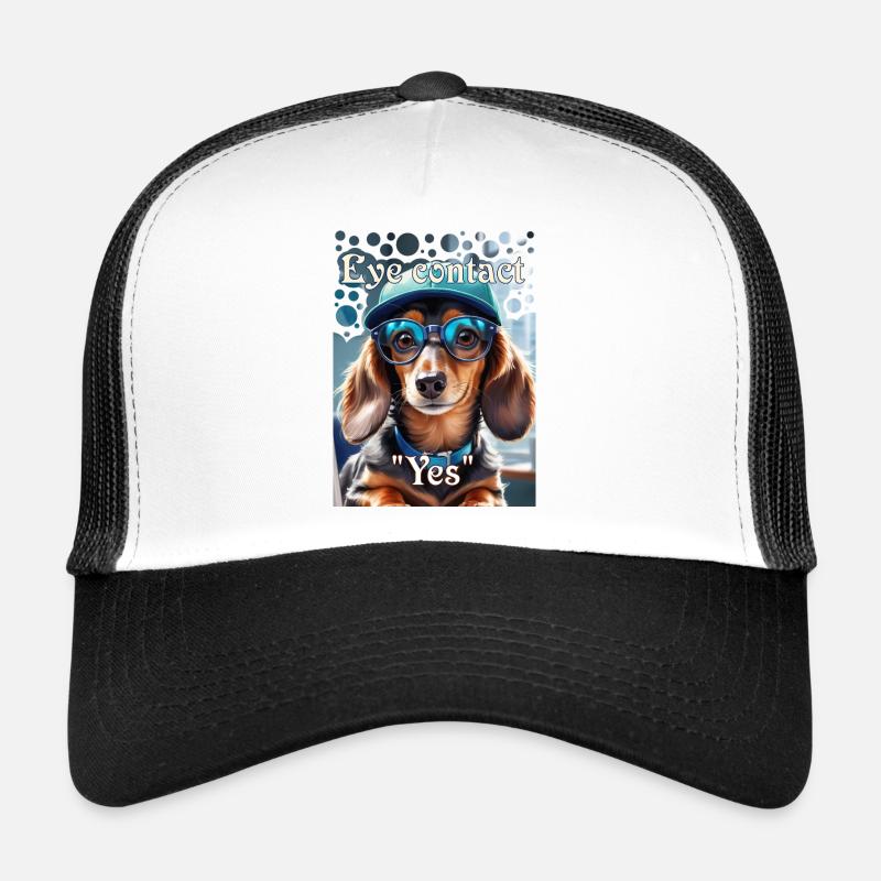 Dackelblick Ja Dackel mit Cap stylische Brille - Trucker Cap - Weiß/Schwarz