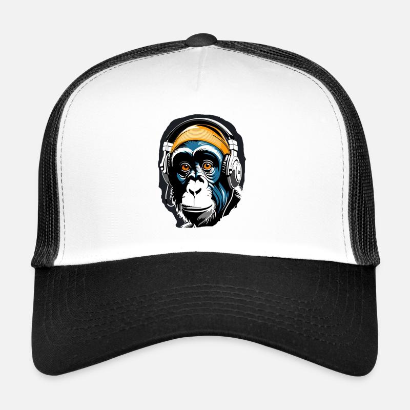 Musik Affe Schimpanse Kopfhoerer als Geschenkidee Trucker Cap