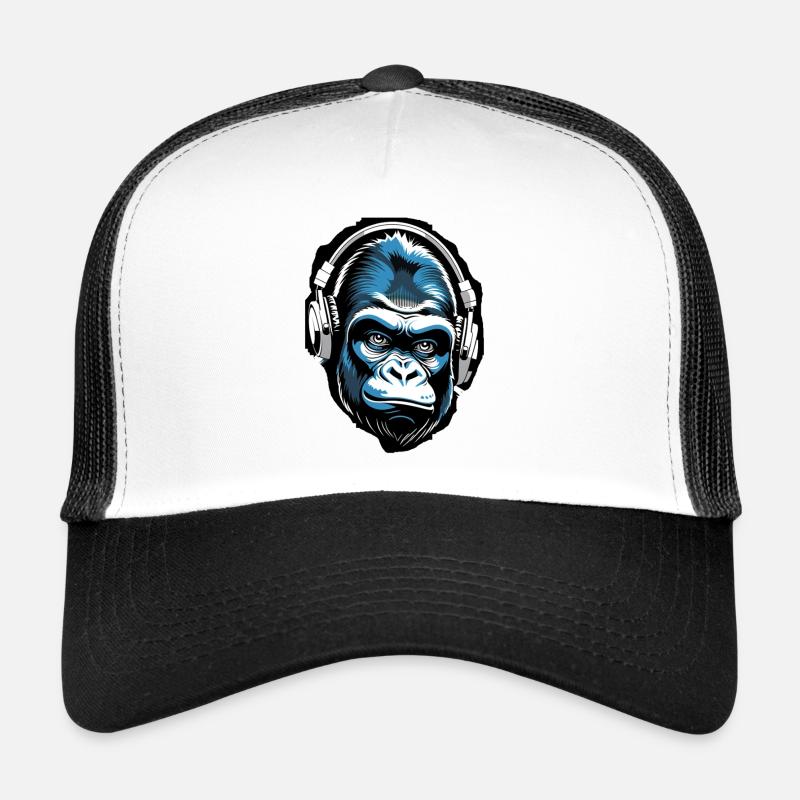 Musik Affe Gorilla mit Kopfhoerer als Geschenkidee Trucker Cap