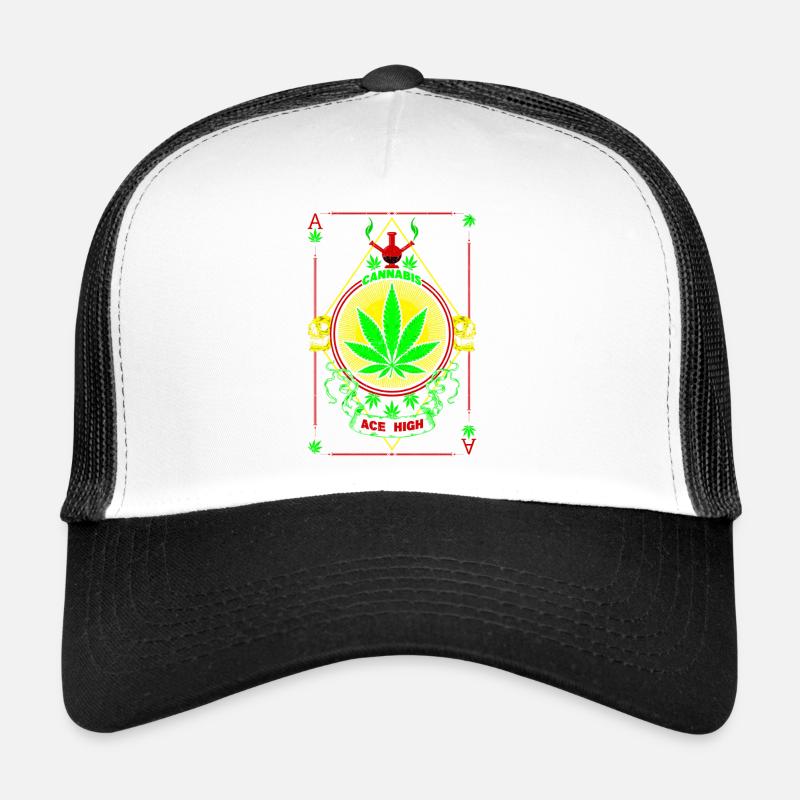 Vibrant Cannabis and Skull Emblem Trucker Cap