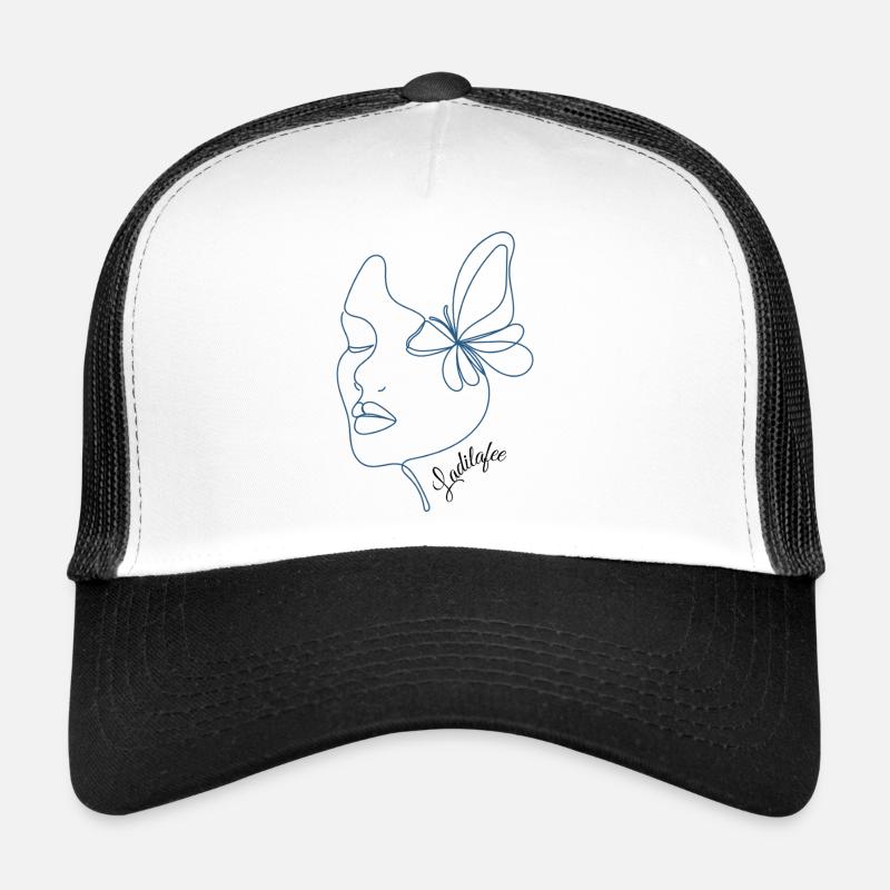 Minimalistisches Schmetterlingsfrauengesichtsdesign - Trucker Cap - Weiß/Schwarz