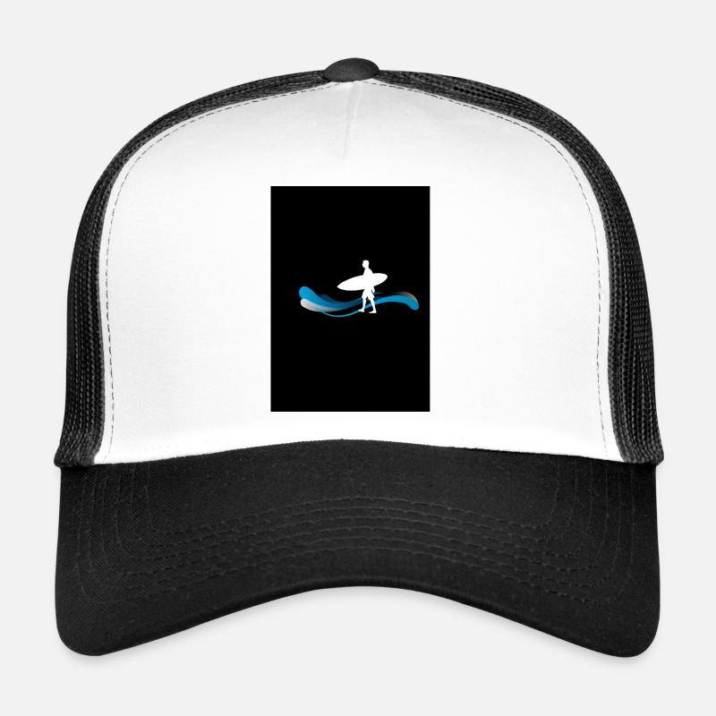 Silhouette de surfeur sur les vagues - Casquette trucker - blanc/noir