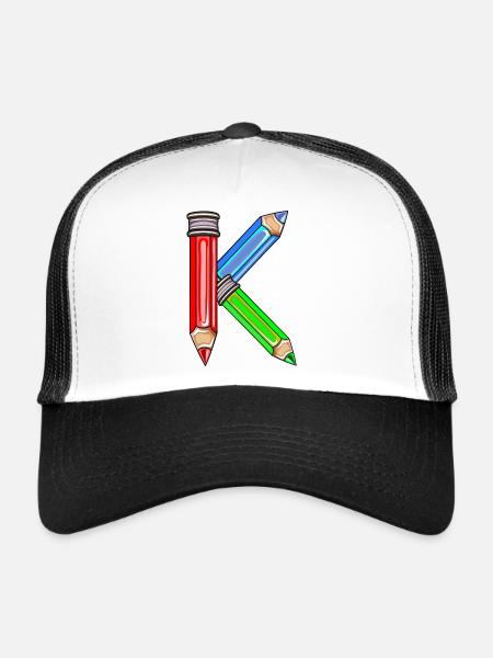 NOM D’ÉCOLIER CADEAUX LETTRE K - Casquette trucker  - blanc/noir - Devant