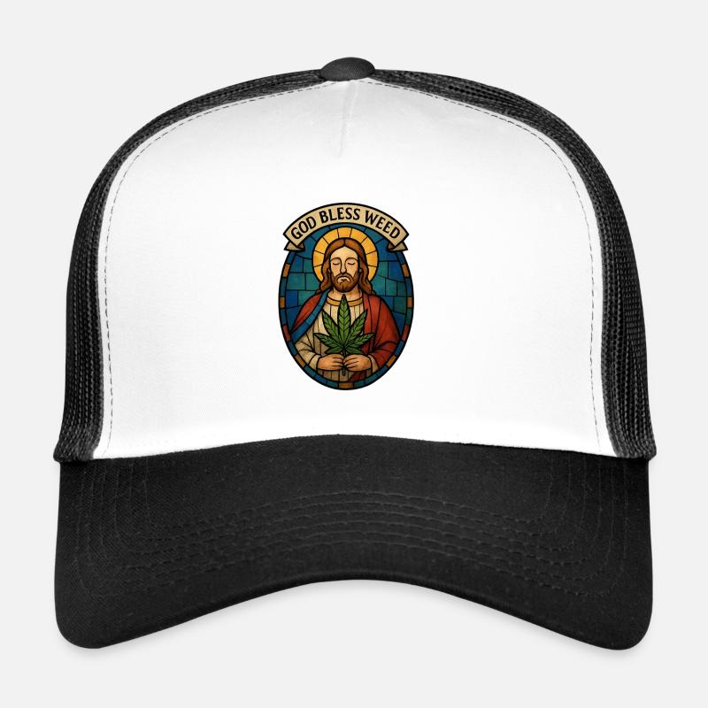 Glasmalerei Jesus und Cannabis Trucker Cap