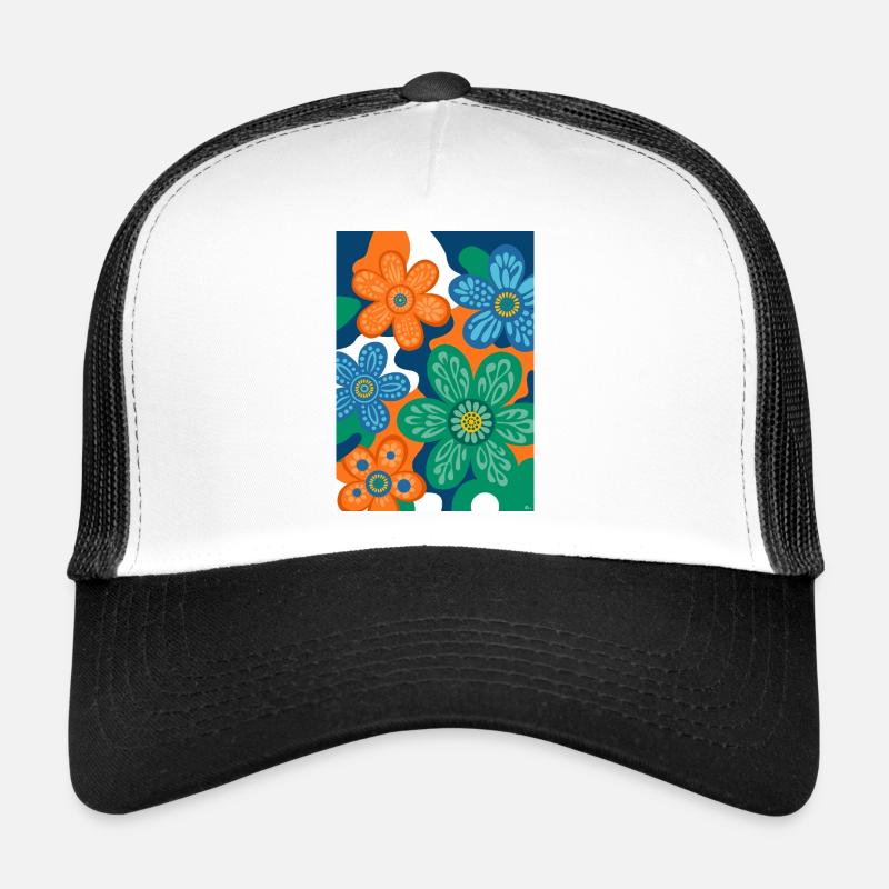 Fleurs vintage - Casquette trucker  - blanc/noir
