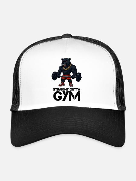 Mascotte de panthère forte avec haltérophile - Casquette trucker  - blanc/noir - Devant