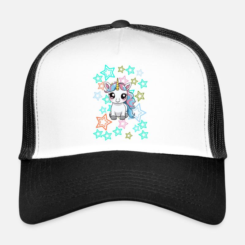 Niedliches Einhorn Kinder Retro 60er Pferd - Trucker Cap - Weiß/Schwarz