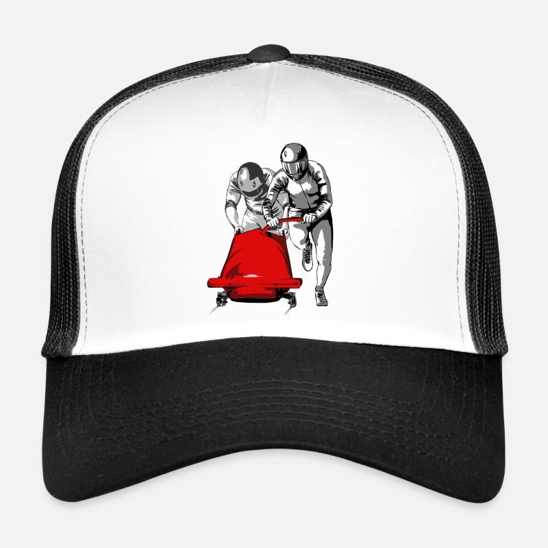 Bobfahrer beim Anschieben am Start - Trucker Cap - Weiß/Schwarz