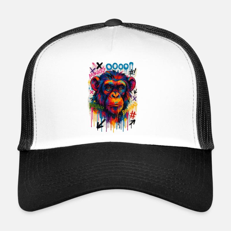 Graffiti-Affenportrait in bunten Farben - Trucker Cap - Weiß/Schwarz