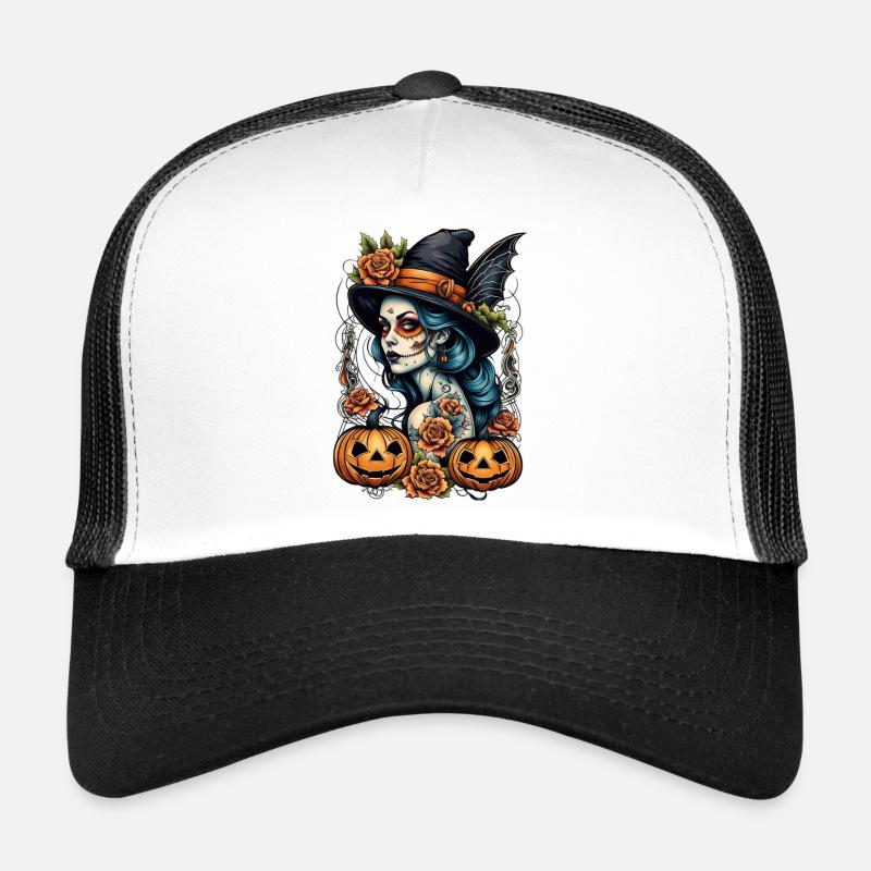 Día Muertos Witch Trucker Cap