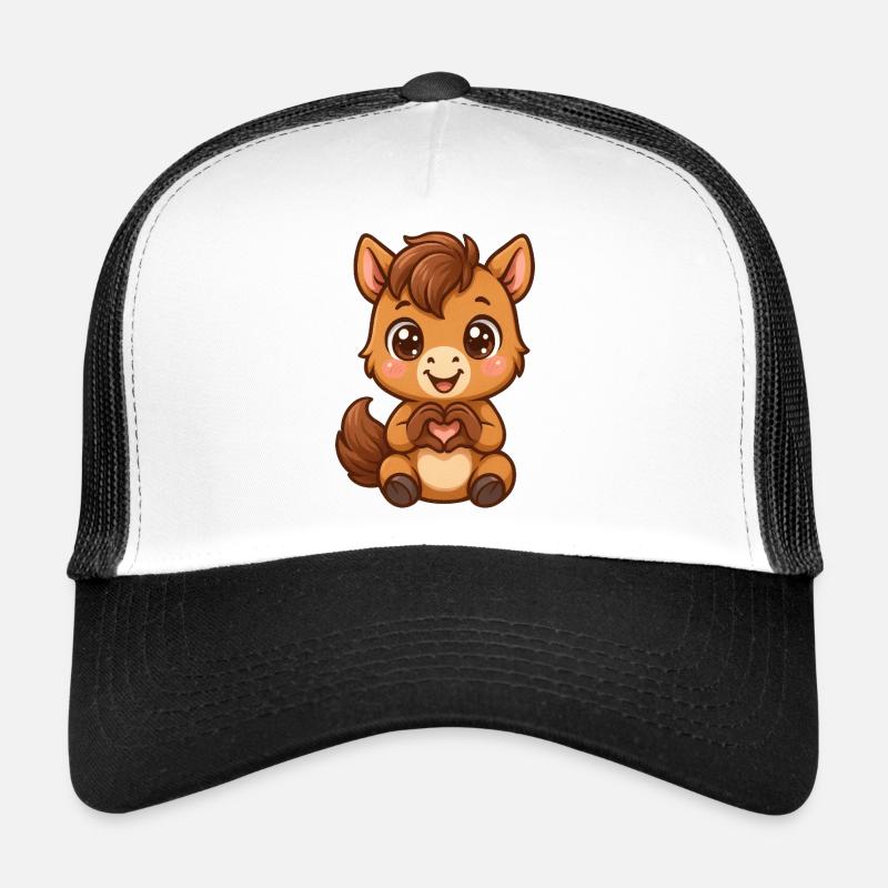 Cheval mignon avec des mains en forme de cœur Casquette trucker 