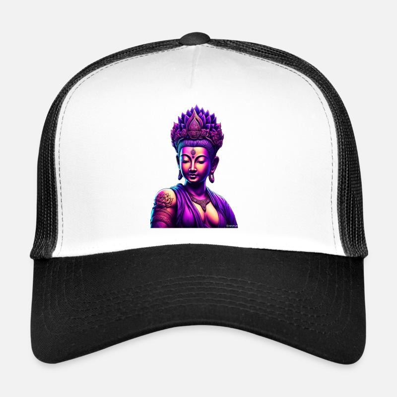 Neon Buddha with Lotus Crown - Trucker Cap - white/black