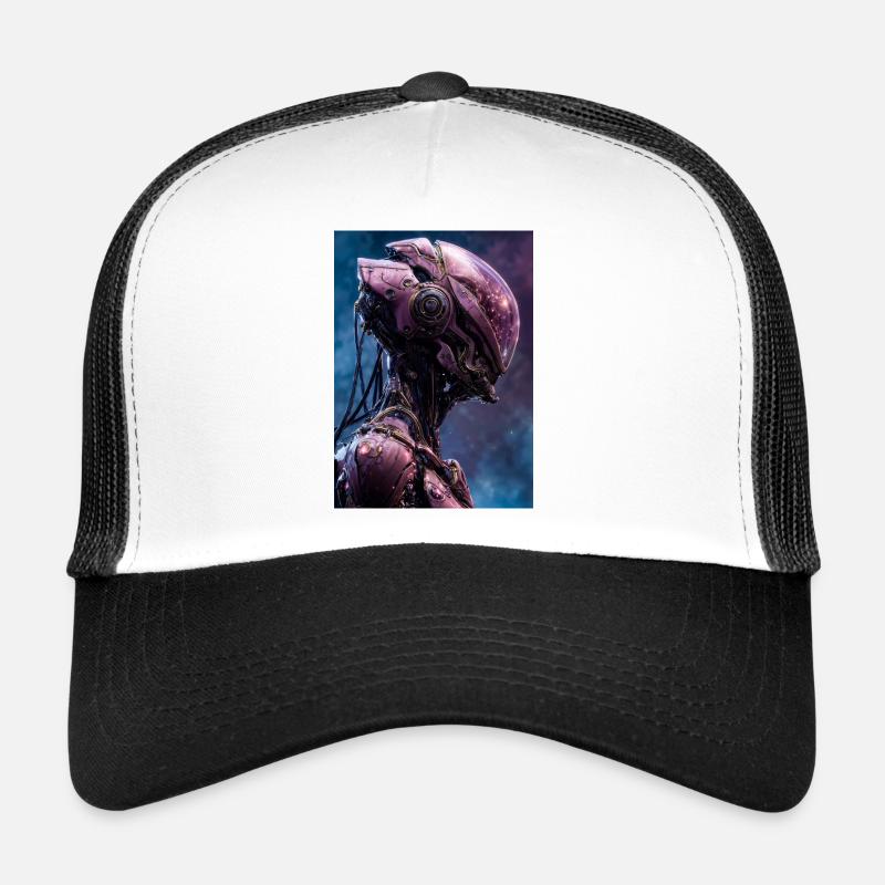 Rosa Neon-Mech-Porträt - Trucker Cap - Weiß/Schwarz