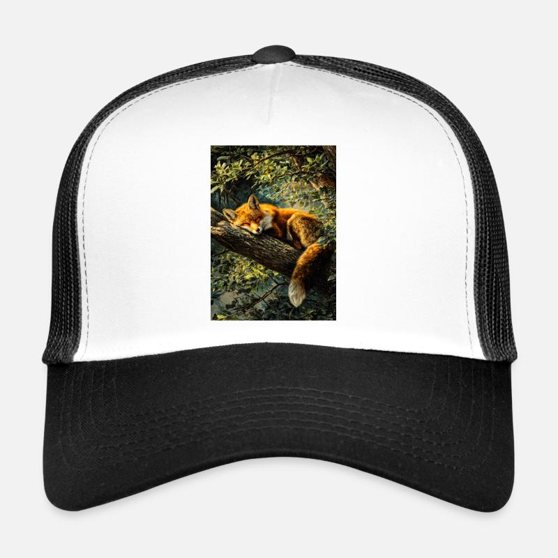 Sleeping Fox in Sunlit Forest Trucker Cap