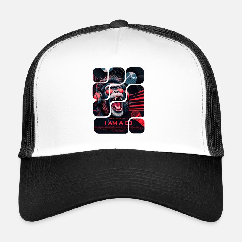 DJ monkey with headphones neon design Trucker Cap
