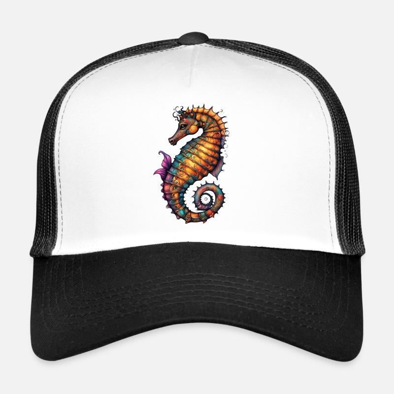 Ornamentseepferdchen Farbmeer - Trucker Cap - Weiß/Schwarz