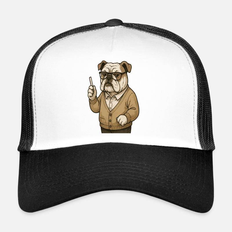 Professeur bouledogue avec dessin animé rétro de classe à la craie Casquette trucker 