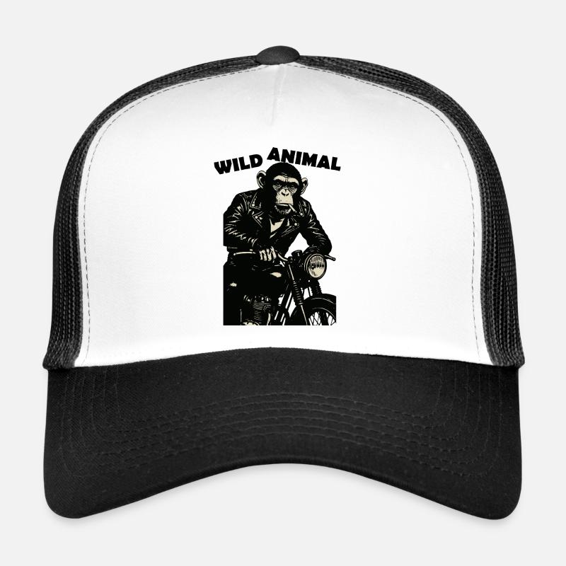 Chimp Biker Rebel on Midnight Bike Trucker Cap