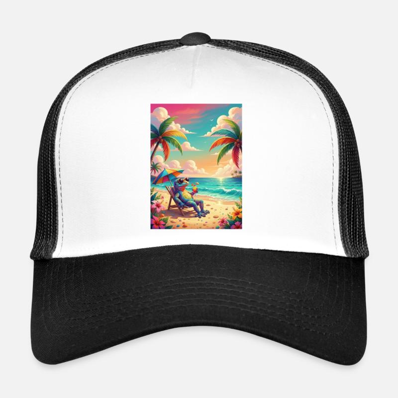 Tropical gecko in neon style Trucker Cap